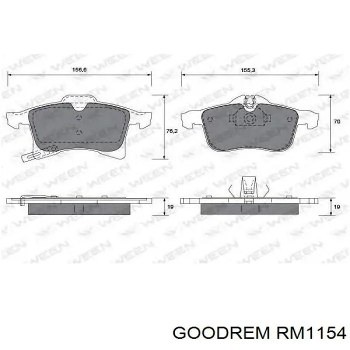 RM1154 Goodrem Klocki hamulcowe przednie tarczowe
