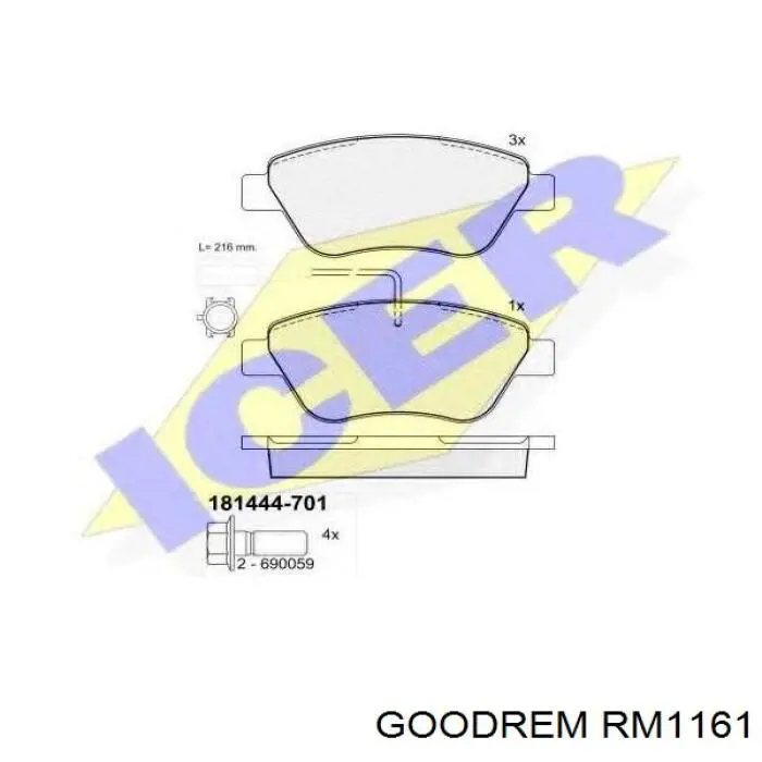 RM1161 Goodrem Klocki hamulcowe przednie tarczowe