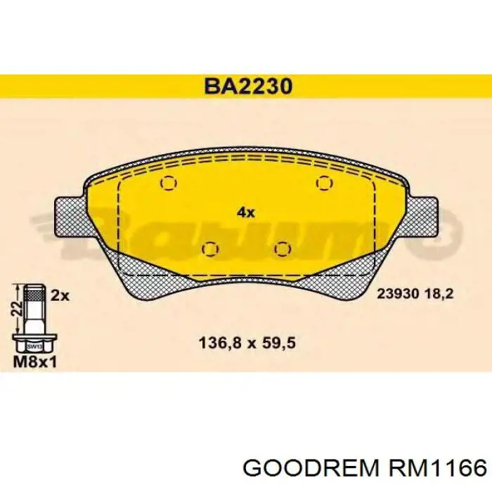 Do koszyka RM1166 Goodrem Klocki hamulcowe przednie tarczowe
