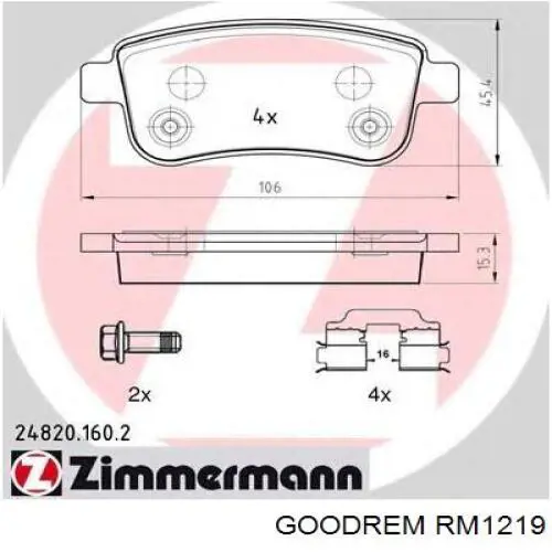 Do koszyka RM1219 Goodrem Okładziny (klocki) do hamulców tarczowych tylne