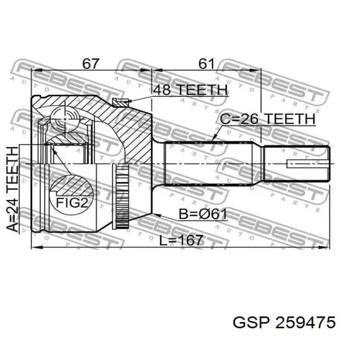 Półoś napędowa przednia lewa GSP 259475 cena, od 161,65 USD