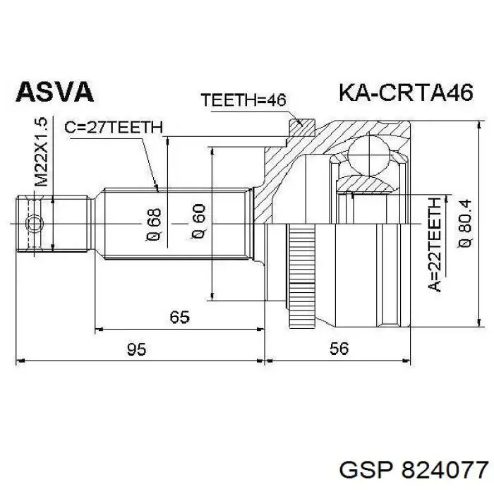 Przegub homokinetyczny przedni zewnętrzny GSP 824077 cena, od 44,64 USD