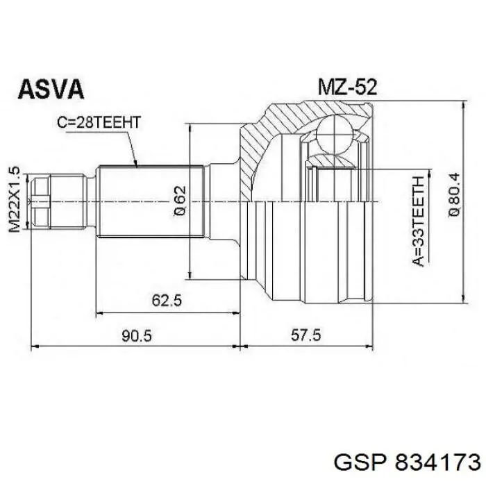 Przegub homokinetyczny przedni zewnętrzny GSP 834173 cena, od 46,11 USD