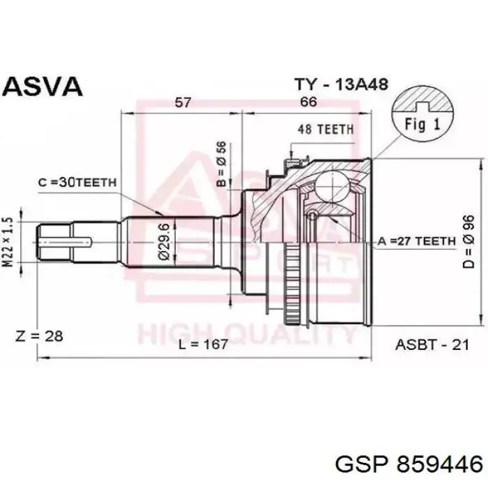 Przegub homokinetyczny przedni zewnętrzny GSP 859446 cena, od 47,26 USD