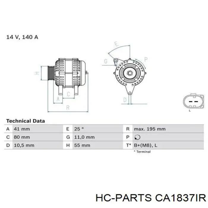 Alternator HC Parts CA1837IR cena, od 184,48 USD