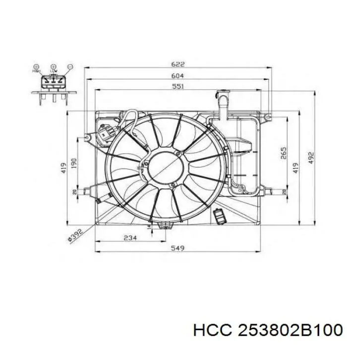 25380-2B100 Parts-Mall dyfuzor chłodnicy, w komplecie z silnikiem i wirnikiem