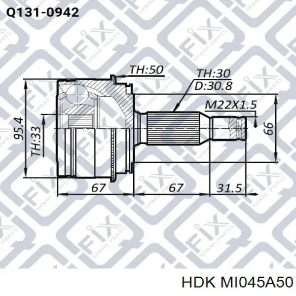 Przegub homokinetyczny przedni zewnętrzny HDK MI045A50 cena, od 52,63 USD