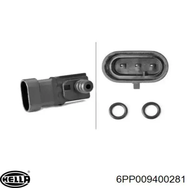 Do koszyka 6PP009400281 HELLA Czujnik ciśnienia w kolektorze ssącym, MAP