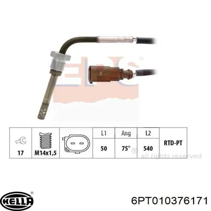 Czujnik temperatury spalin, przed filtrem cząstek stałych Vika 99061788601 cena, od 49,66 USD