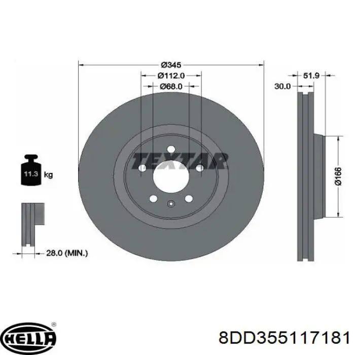 Do koszyka 8DD355117181 HELLA Tarcza hamulcowa przednia