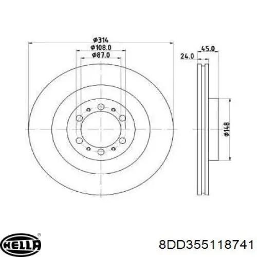 8DD 355 118-741 HELLA tarcza hamulcowa przednia