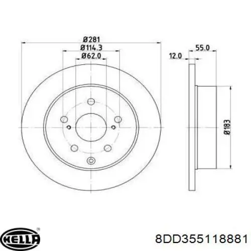 8DD355118881 HELLA tarcza hamulcowa tylna