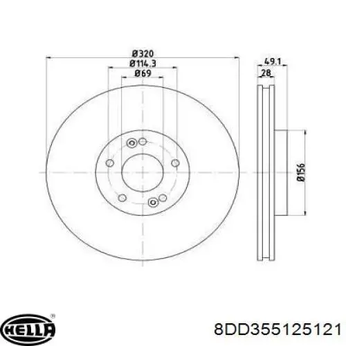 8DD355125121 HELLA tarcza hamulcowa przednia