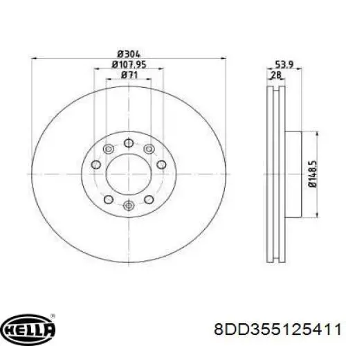 8DD355125411 HELLA tarcza hamulcowa przednia