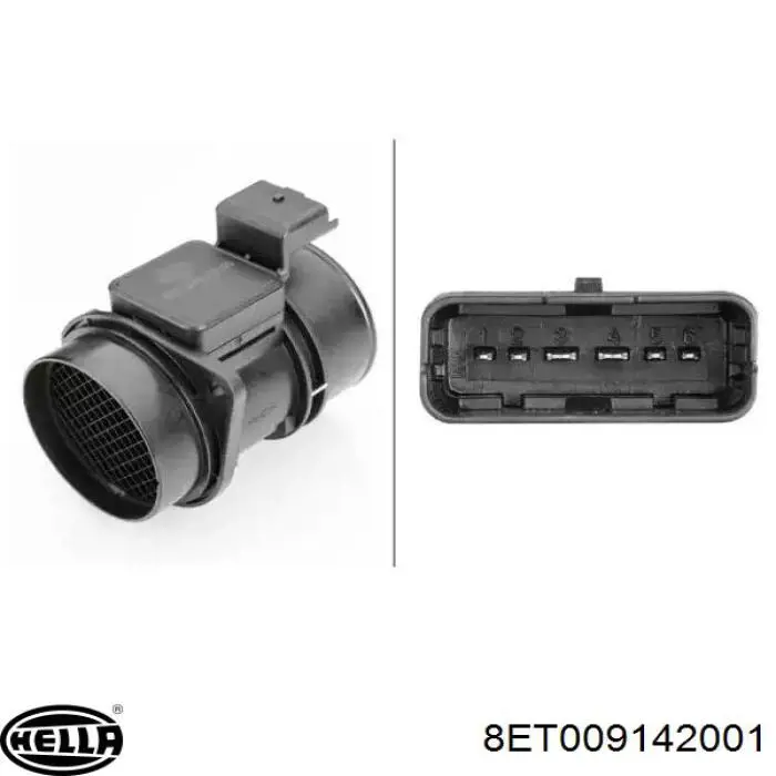 Do koszyka 8ET009142001 HELLA Czujnik przepływu powietrza, przepływomierz powietrza M.A.F.