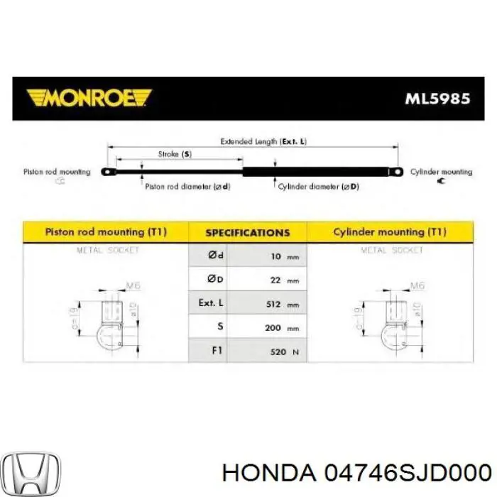 Do koszyka 04746SJD000 Honda Amortyzator klapy bagażnika (3/5 drzwi-tylnych)