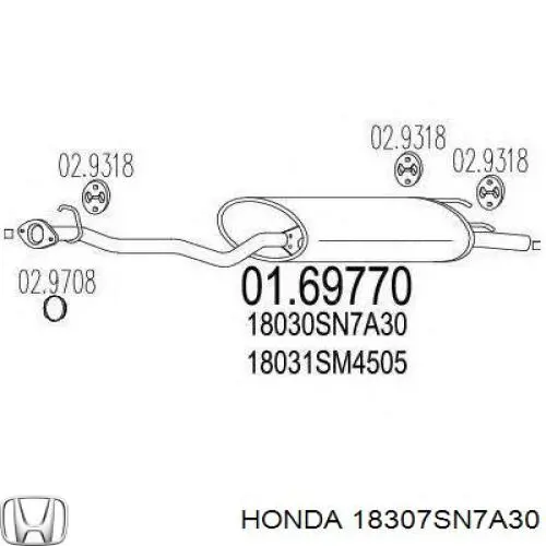 Tłumik, tylna część Honda 18307SN7A30 cena, od 102,29 USD