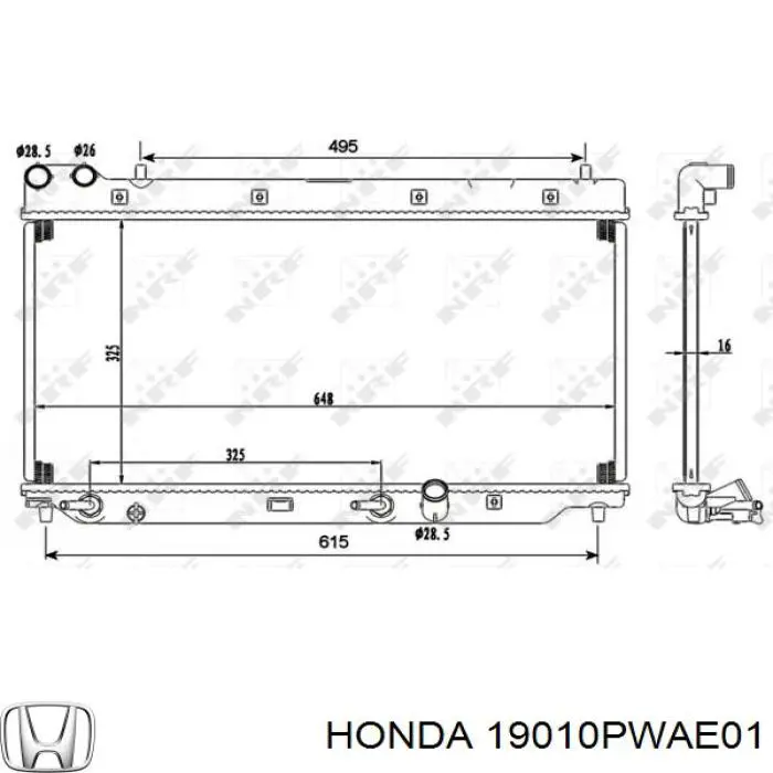 Chłodnica silnika Honda 19010PWAE01 cena, od 84,16 USD