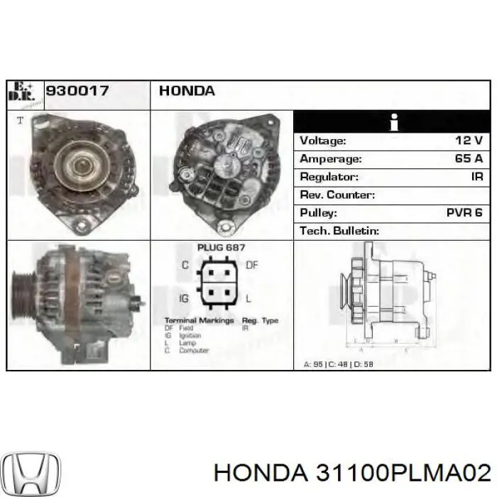 31100PLMA02 Honda Alternator