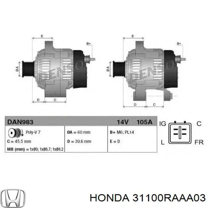 Alternator Honda 31100RAAA03 cena, od 208,34 USD