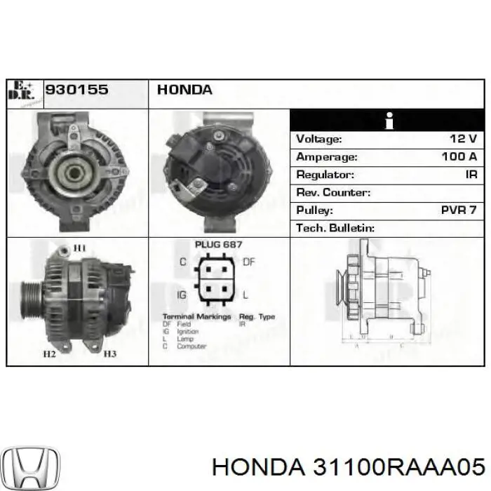 Do koszyka 31100RAAA05 Honda Alternator