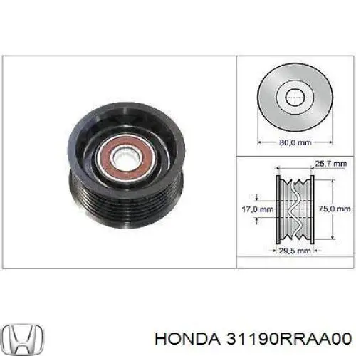 Rolka prowadząca, kierunkowa paska napędowego Honda 31190RRAA00 cena, od 36,63 USD