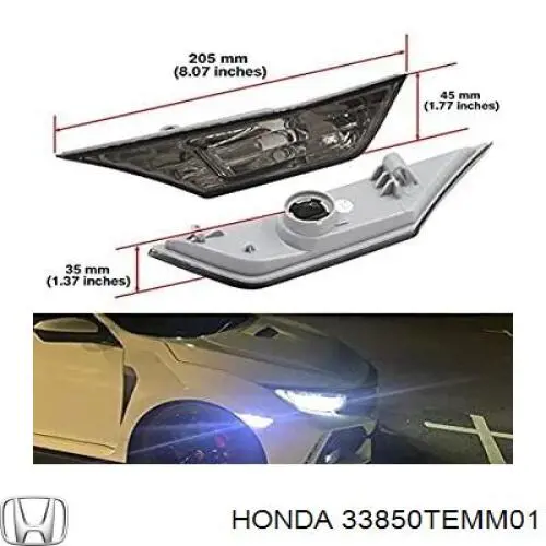 Powtarzacz kierunkowskazu na błotniku lewy Honda 33850TEMM01 cena, od 8,04 USD