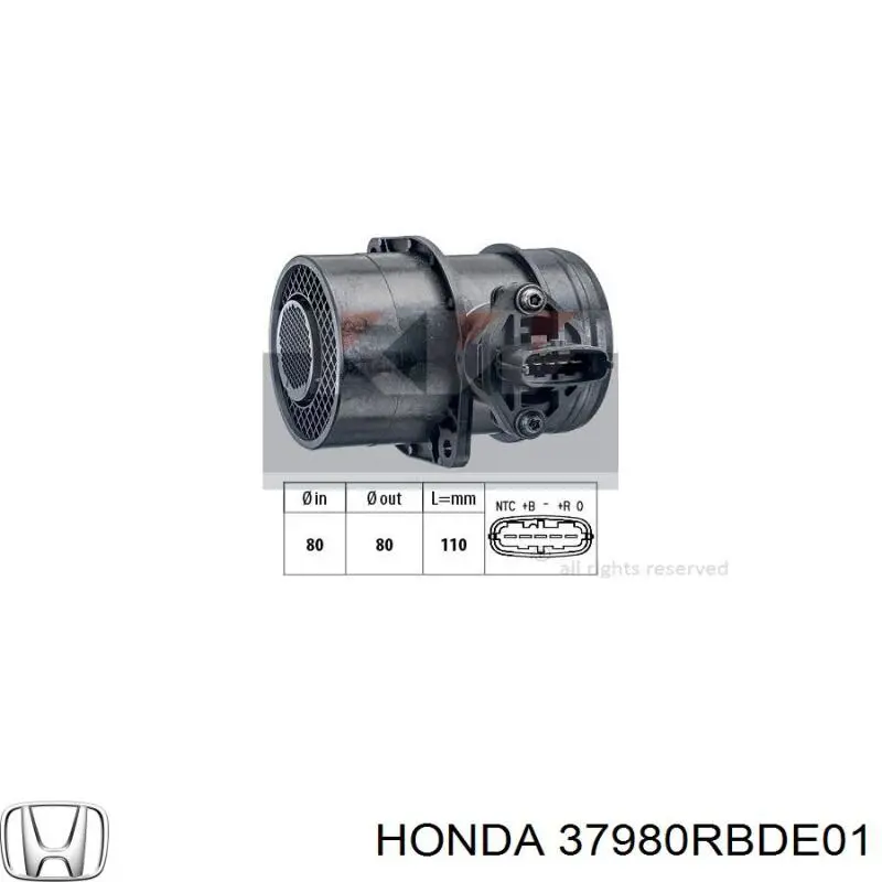 Czujnik przepływu powietrza, przepływomierz powietrza M.A.F. Honda 37980RBDE01 cena, od 92,38 USD