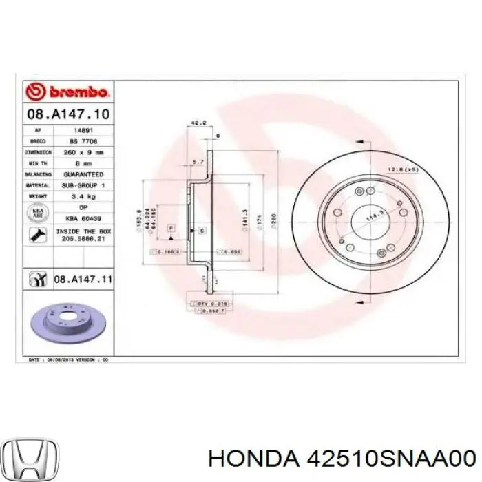 Tarcza hamulcowa tylna Honda 42510SNAA00 cena, od 28,21 USD