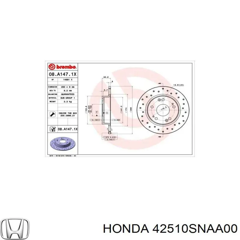 Do koszyka 42510SNAA00 Honda Tarcza hamulcowa tylna