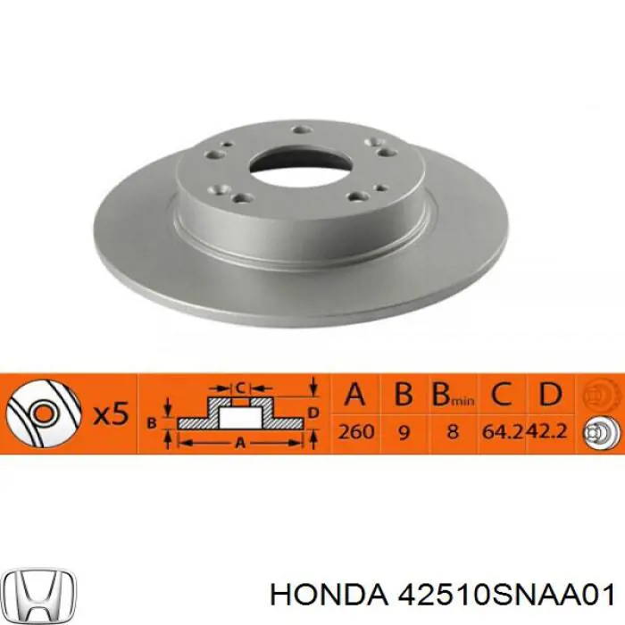 Do koszyka 42510SNAA01 Honda Tarcza hamulcowa tylna