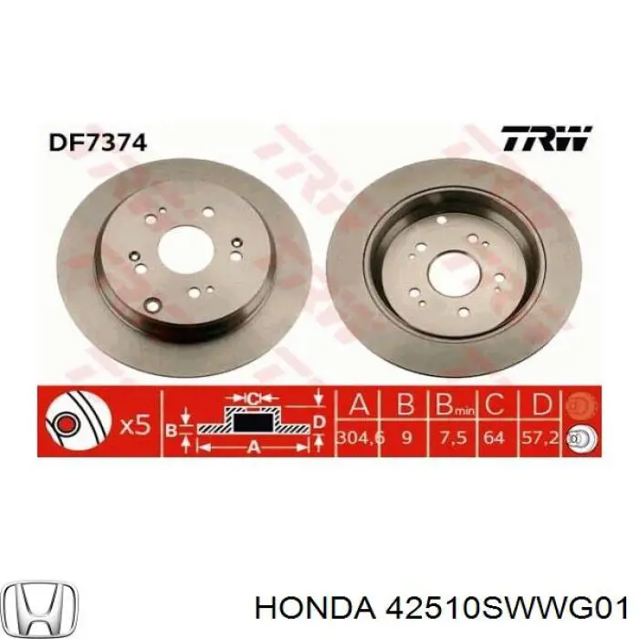 Do koszyka 42510SWWG01 Honda Tarcza hamulcowa tylna
