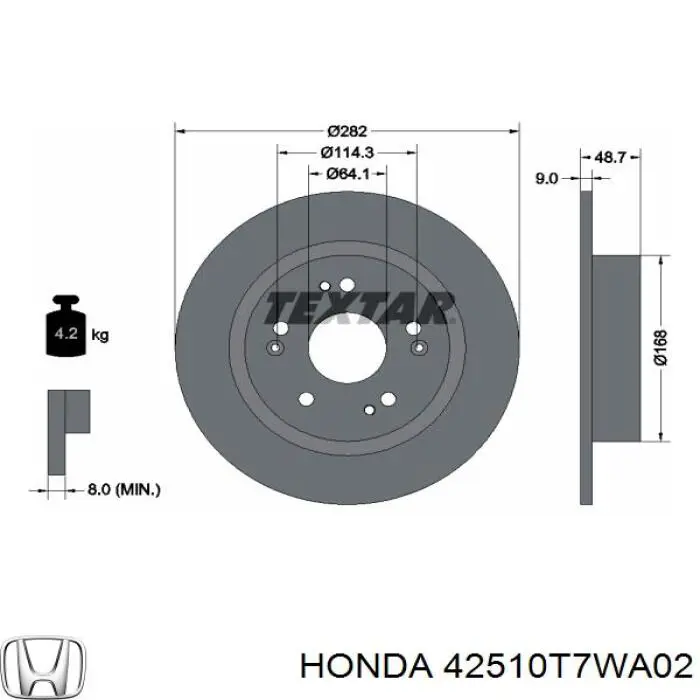 Do koszyka 42510T7WA02 Honda Tarcza hamulcowa tylna