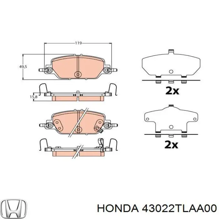 43022TLAA00 Honda Okładziny (klocki) do hamulców tarczowych tylne