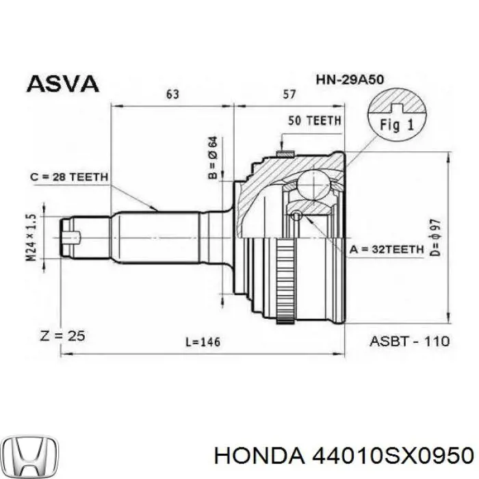 Półoś napędowa przednia prawa 44010SX0950 Honda