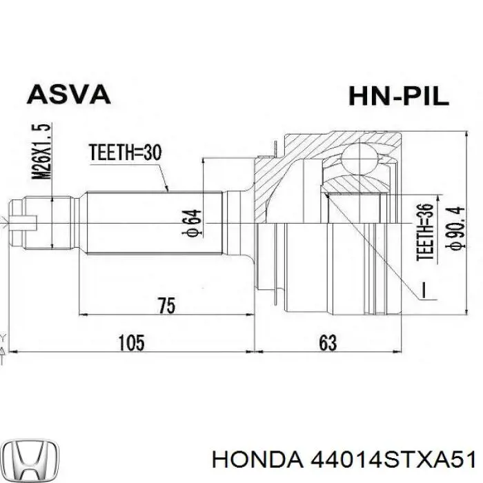 44014STXA51 Honda Przegub homokinetyczny przedni zewnętrzny