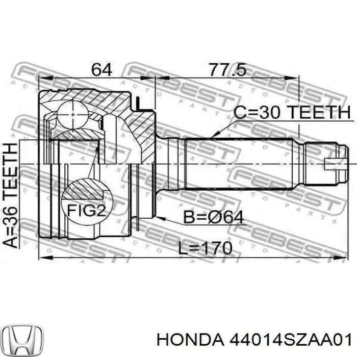 44014SZAA01 Honda Przegub homokinetyczny przedni zewnętrzny