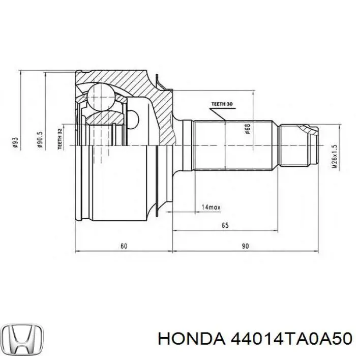 44014TA0A50 Honda Przegub homokinetyczny przedni zewnętrzny