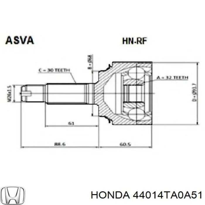 44014TA0A51 Honda Przegub homokinetyczny przedni zewnętrzny