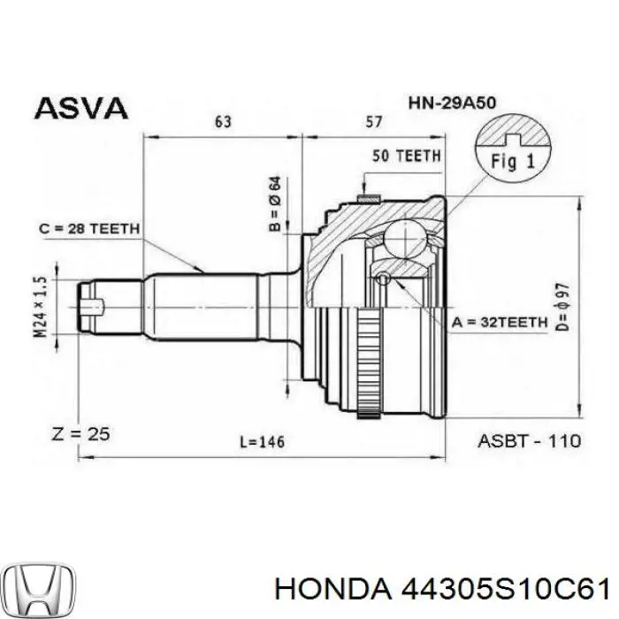 Do koszyka 44305S10C61 Honda Półoś napędowa przednia prawa