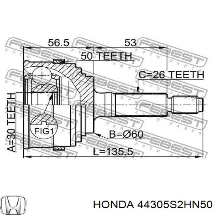 Półoś napędowa przednia prawa Honda 44305S2HN50 cena, od 33,70 USD