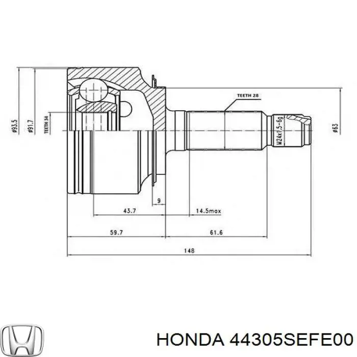 44305SEFE00 Honda Półoś napędowa przednia prawa
