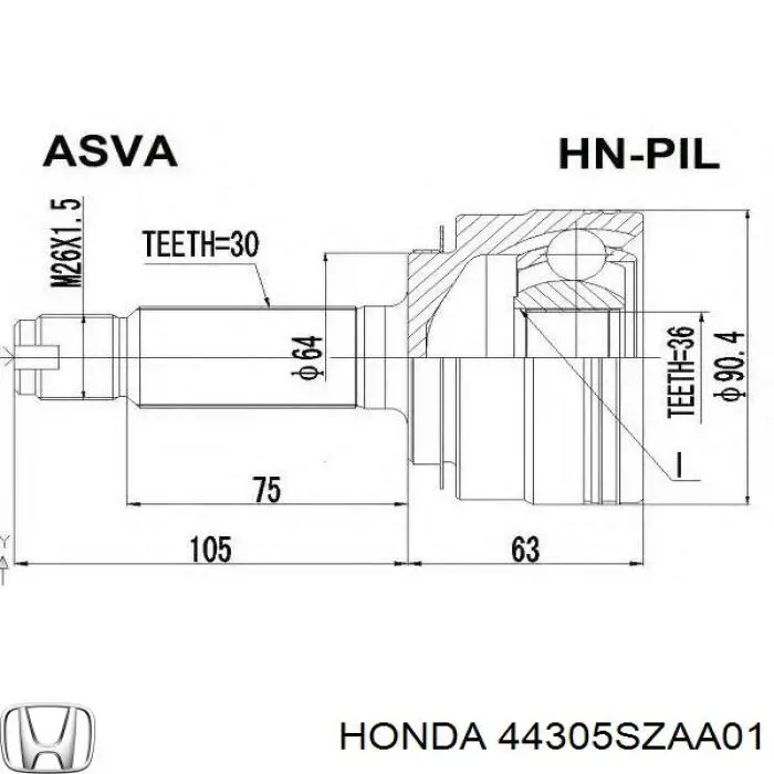 Półoś napędowa przednia prawa Honda 44305SZAA01 cena, od 156,28 USD