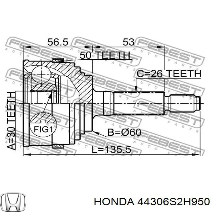 Do koszyka 44306S2H950 Honda Półoś napędowa przednia lewa