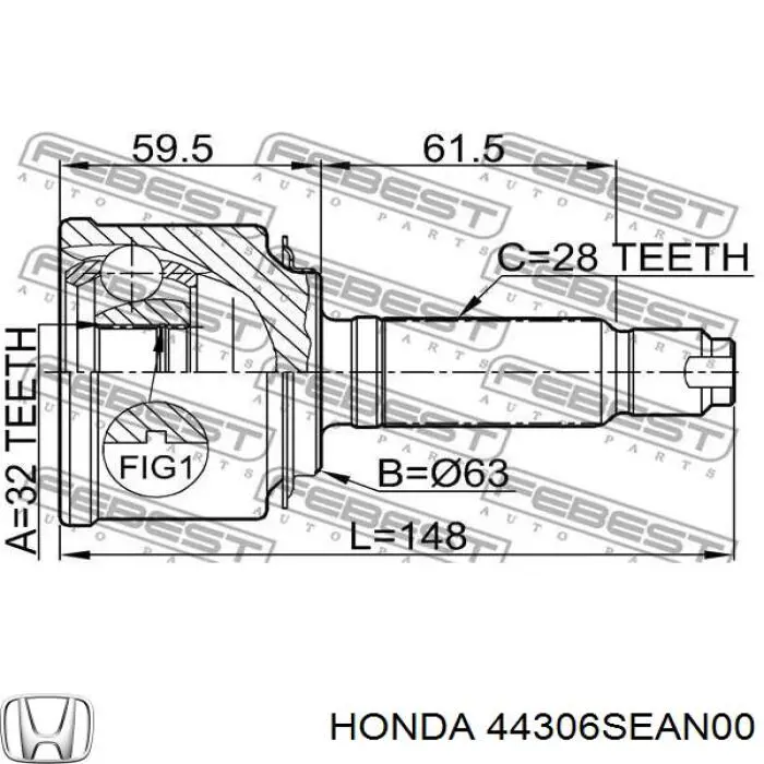 Do koszyka 44306SEAN00 Honda Półoś napędowa przednia lewa