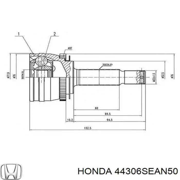Do koszyka 44306SEAN50 Honda Półoś napędowa przednia lewa