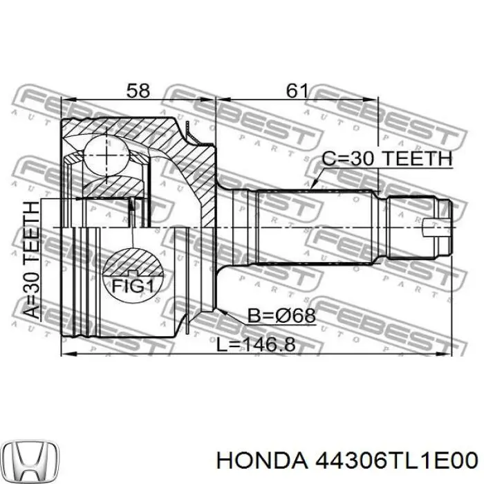 Półoś napędowa przednia lewa Honda 44306TL1E00 cena, od 211,75 USD