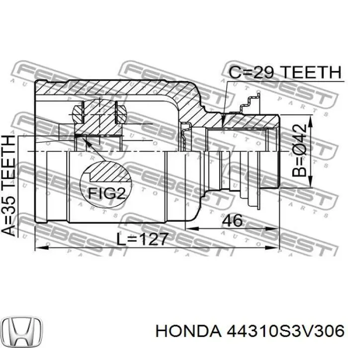Przegub homokinetyczny wewnętrzny przedni prawy Honda 44310S3V306 cena, od 74,33 USD