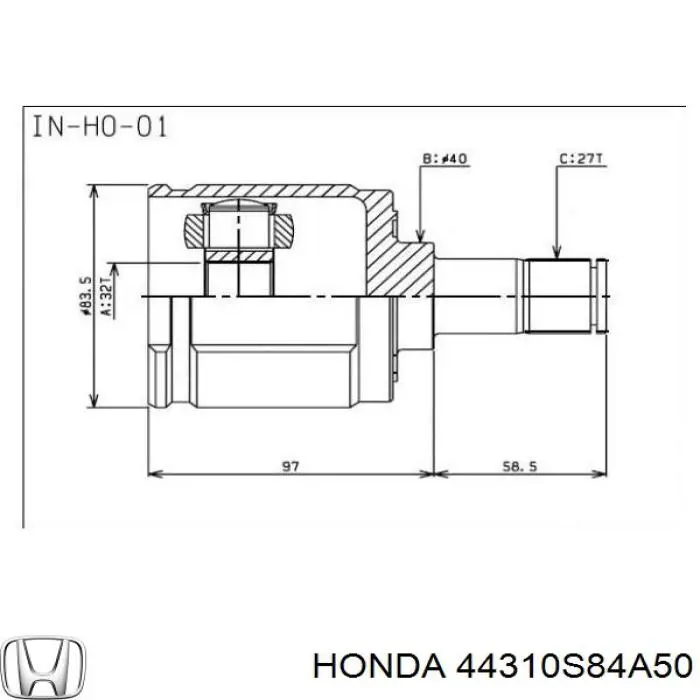 Do koszyka 44310S84A50 Honda Przegub homokinetyczny wewnętrzny przedni lewy