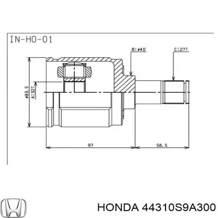 Do koszyka 44310S9A300 Honda Przegub homokinetyczny wewnętrzny przedni lewy